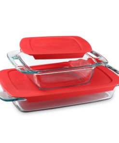 Pyrex Easy Grab 4-piece Glass Bakeware Set with Red Lids